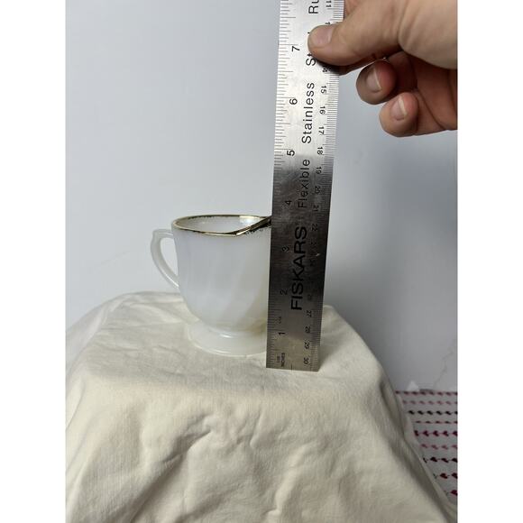 Vintage Fire King Milk Glass Pitcher With Gold Rim - Picture 3 of 9